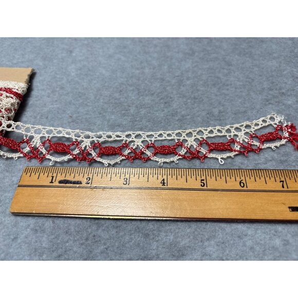 Vintage Lace Trim Red Floral Pattern 1" x 4 yards Crochet Craft Sewing Supplies - Picture 4 of 6